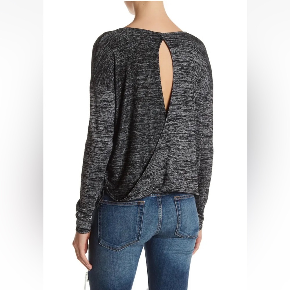 Rag & Bone Long Sleeve Open Back Mia Gray Marled Knit Top